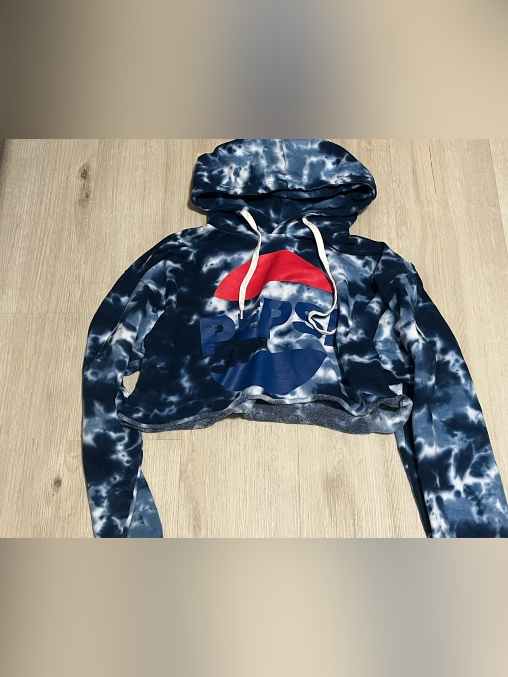 Pepsi Blue Tie-Dye Cropped Hoodie with Red Logo